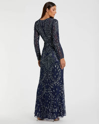 Jewel encrusted long sleeve modest gown - Midnight Blue