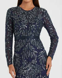 Jewel encrusted long sleeve modest gown - Midnight Blue