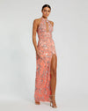 Mac Duggal, High neck keyhole cutout thigh split gown - Coral #6030