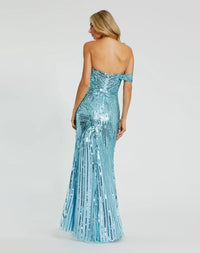 Asymmetric one shoulder mesh sequin gown with split - Orange