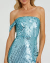 Asymmetric one shoulder mesh sequin gown with split - Orange