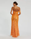 Asymmetric one shoulder mesh sequin gown with split - Orange