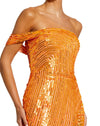 Asymmetric one shoulder mesh sequin gown with split - Orange