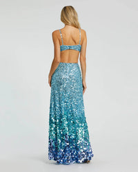 Cut out gold sequin ombre gown - Blue