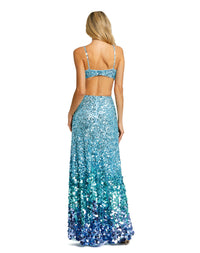 THIN STRAP CUT OUT GOWN WITH OMBRE SEQUINS Style #6077 Designer: Mac Duggal blue back view