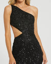 Asymmetric one shoulder lace back sequin gown - Black