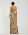 Fitted Cap Sleeve Gown With Floral Beading - Gold