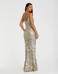 Sleeveless Floral Paillette Embelleshed Mesh Gown - Pastel