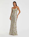 Mac Duggal Sleeveless Floral Paillette Embelleshed Mesh Gown Pastel Multi #6153