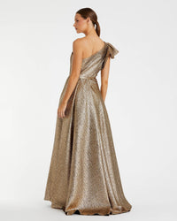 One shoulder metallic ballgown - Antique Bronze