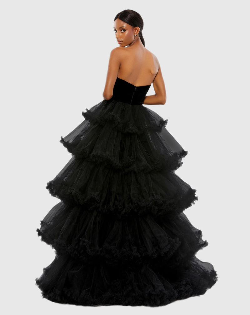 Strapless Tiered Ruffle Ballgown - Black