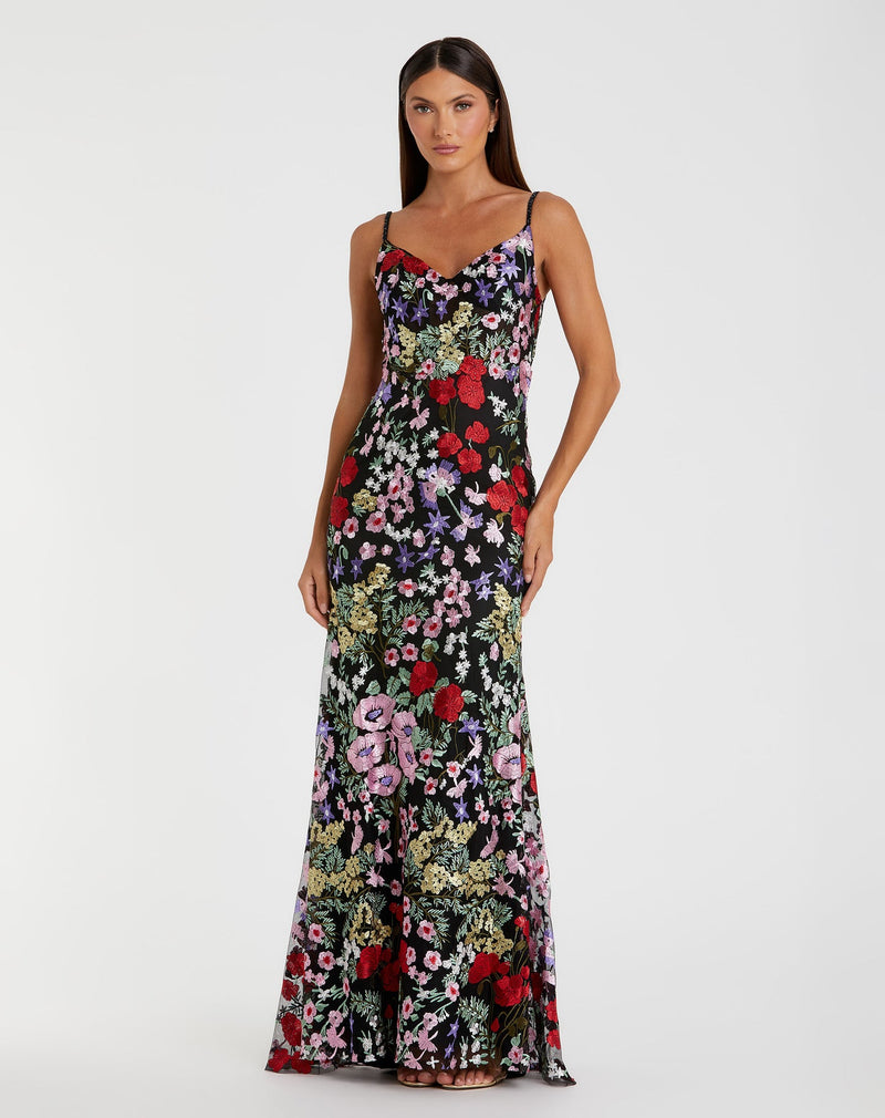 Mac Duggal, Floral Embroidered Lace Evening Gown - Black #67473 