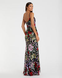 Floral Embroidered Lace Evening Gown - Black