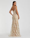 Asymmetric floral embroidered feather gown - Nude