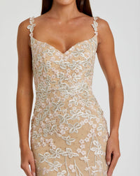 Asymmetric floral embroidered feather gown - Nude