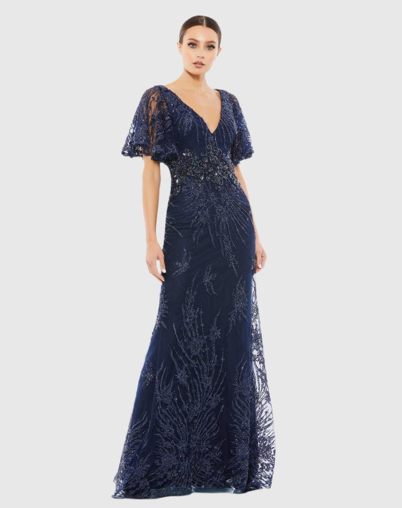 Mac Duggal, Flutter Sleeve Evening Gown - Midnight  #67493 