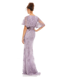 MAC DUGGAL, VINTAGE FLUTTER SLEEVE EVENING GOWN, LILAC, Style #67493 BACK VIEW