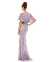 MAC DUGGAL, VINTAGE FLUTTER SLEEVE EVENING GOWN, LILAC, Style #67493 CLOSE UP