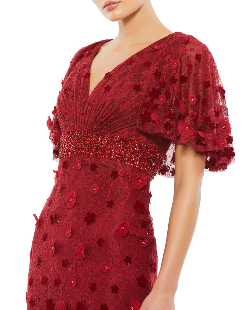 Embellished Floral Gown - Burgundy