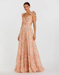 Mac Duggal, Ruffle tiered floral cut-out chiffon gown - Pink Multi #67803