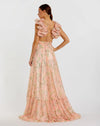 Ruffle tiered floral cut-out chiffon gown - Pink Multi