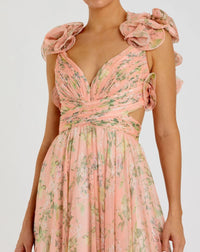 Ruffle tiered floral cut-out chiffon gown - Pink Multi