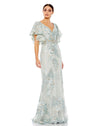 Mac Duggal #67842 Bell Sleeve Floral Embellished Gown - Seafoam