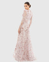 Embellished V Neck Illusion Long Sleeve A Line Gown - Rose