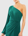 One shoulder puff sleeve wrap gown - Emerald