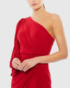 One shoulder puff sleeve wrap gown - Red