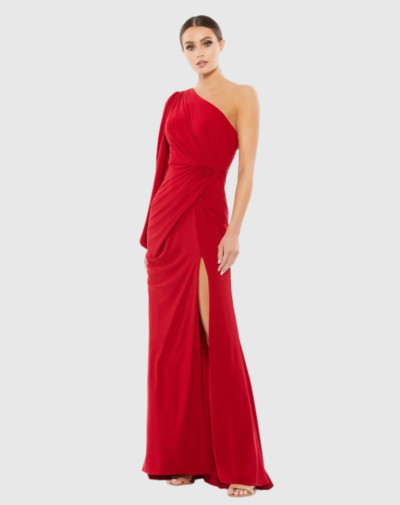 Mac Duggal One shoulder puff sleeve wrap gown - Red #67879 