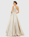 Bow One Shoulder Metallic Ballgown - Oyster