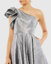 Bronze One Shoulder Bow Midi Dress - Silver