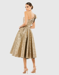 Bronze One Shoulder Bow Midi Dress - Antique Bronze