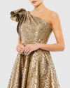 Bronze One Shoulder Bow Midi Dress - Silver