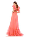 Ruffle tiered floral cut-out chiffon gown - Hot Pink