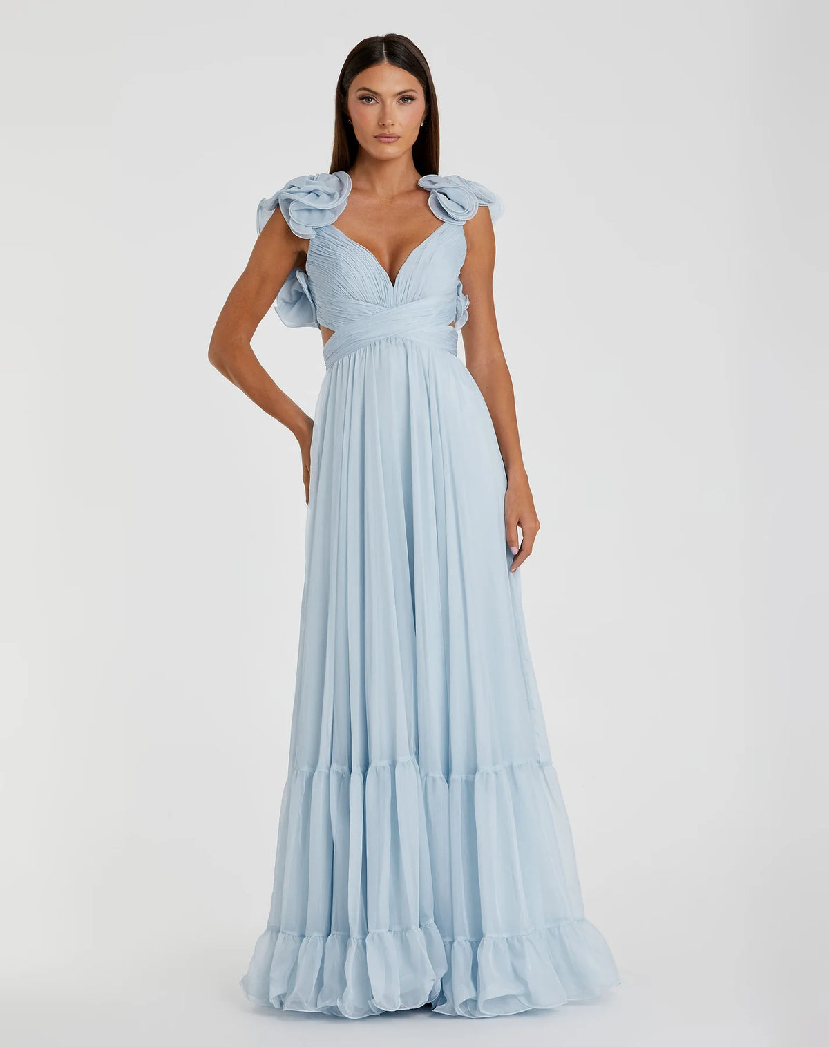 Mac Duggal, Ruffle tiered floral cut-out chiffon gown - Powder Blue #67911