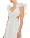 mac duggal, engagement dress, RUFFLE TIERED CUT-OUT CHIFFON GOWN, white, Style #67911