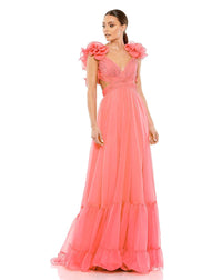 Ruffle tiered floral cut-out chiffon gown - Hot Pink