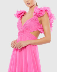 Ruffle tiered floral cut-out chiffon gown - Hot Pink