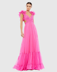 Ruffle tiered floral cut-out chiffon gown - Hot Pink