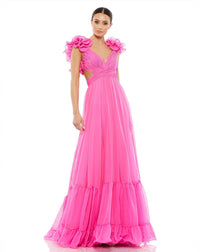 Ruffle tiered floral cut-out chiffon gown - Hot Pink