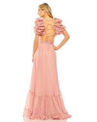 Ruffle tiered floral cut-out chiffon gown - Hot Pink