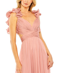 Ruffle tiered floral cut-out chiffon gown - Hot Pink