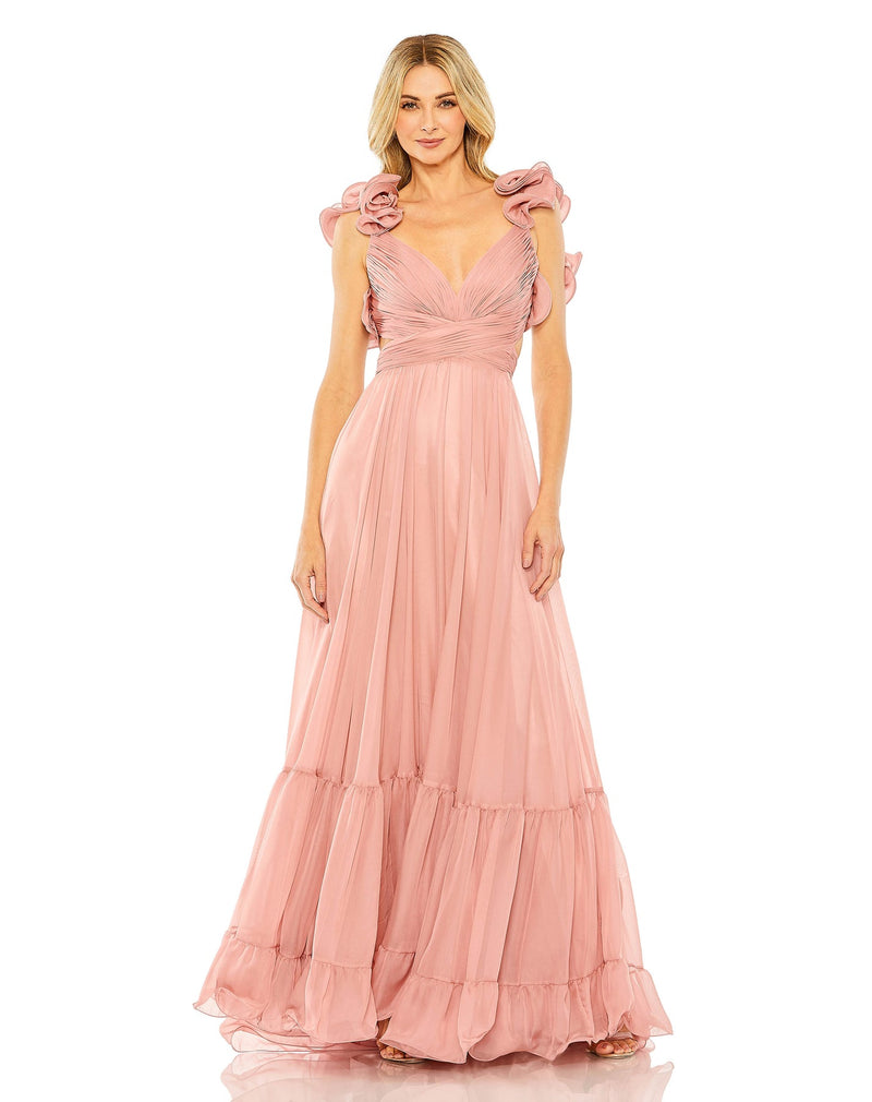 Ruffle tiered floral cut-out chiffon gown - Hot Pink