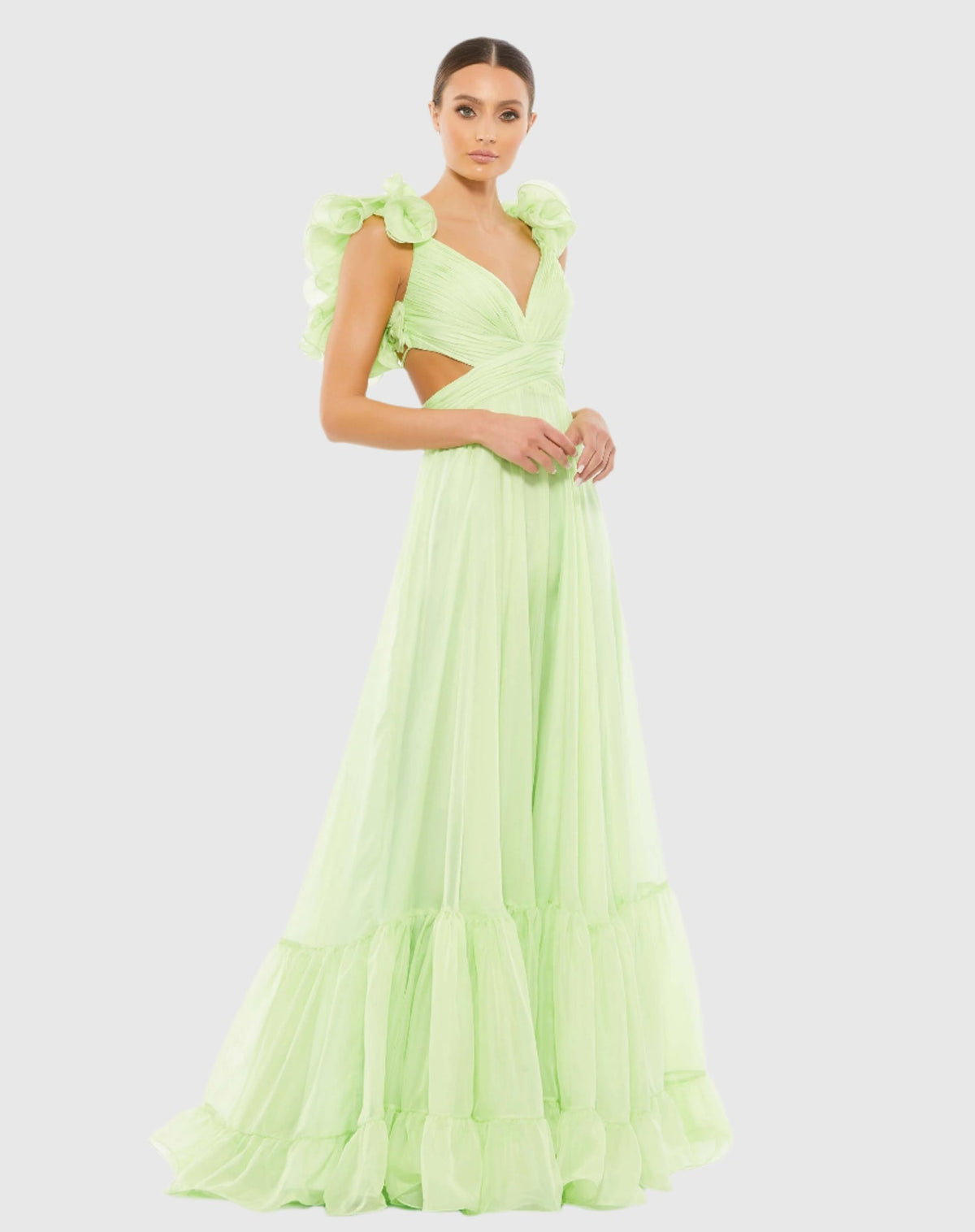 Mac Duggal #67911 Ruffle tiered floral cut-out chiffon gown - Mint 