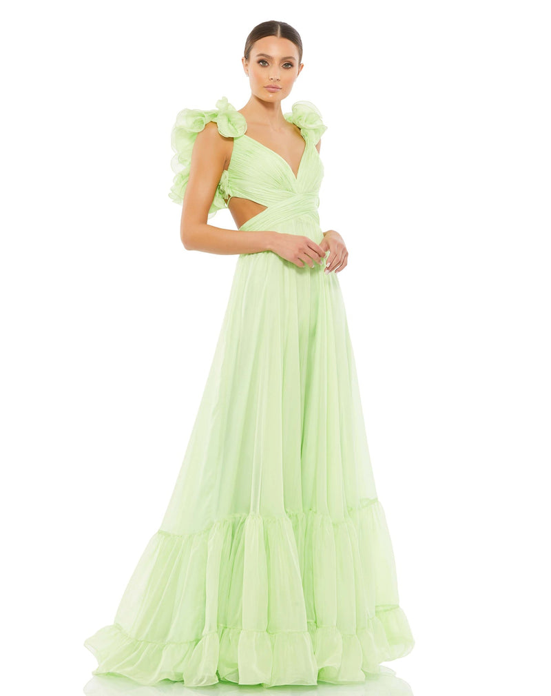 Ruffle tiered floral cut-out chiffon gown - Hot Pink