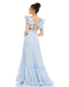 Ruffle tiered floral cut-out chiffon gown - Powder Blue