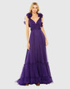 Mac Duggal, Ruffle tiered floral cut-out chiffon gown - Cobalt 67911