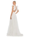 mac duggal, engagement dress, RUFFLE TIERED CUT-OUT CHIFFON GOWN, white, Style #67911 back 